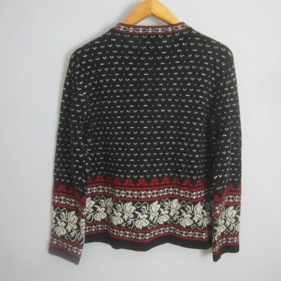 Vtg Cambridge Dry Goods Womens L Black Red Nordic 100% Wool Cardigan Sweater - Picture 6 of 9